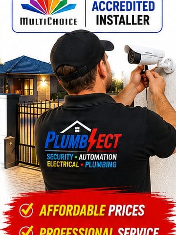 Plumblect technician installing a CCTV security camera